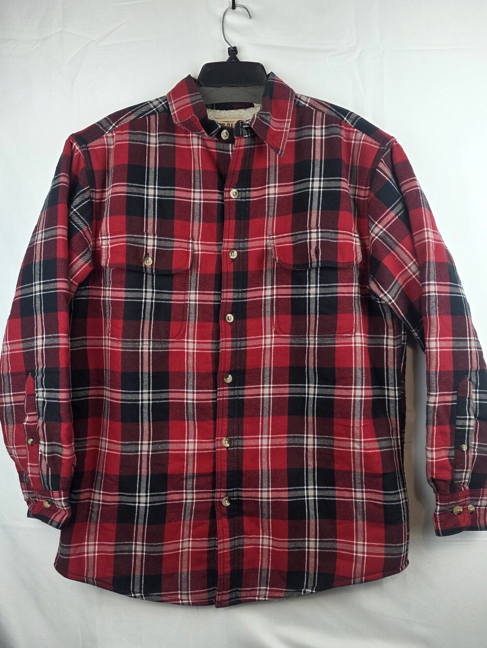 RedHead Sherpa Lined Flannel Shirt Jacket Men Medium Red Plaid Button Up